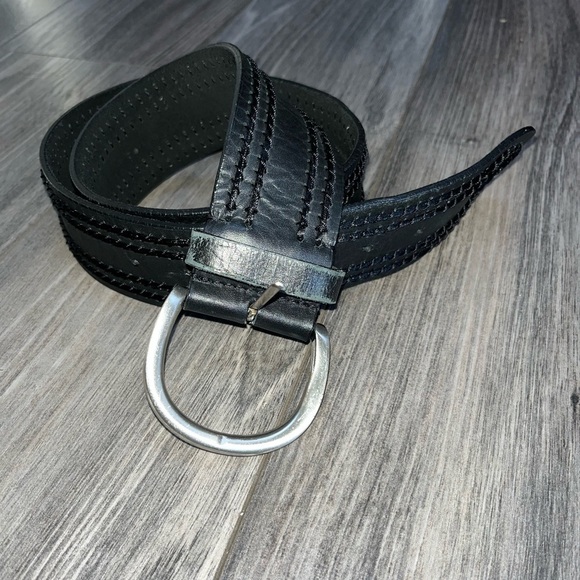 Chico’s black woven thread leather boho 90’s belt silver buckle Size Small - Picture 3 of 12